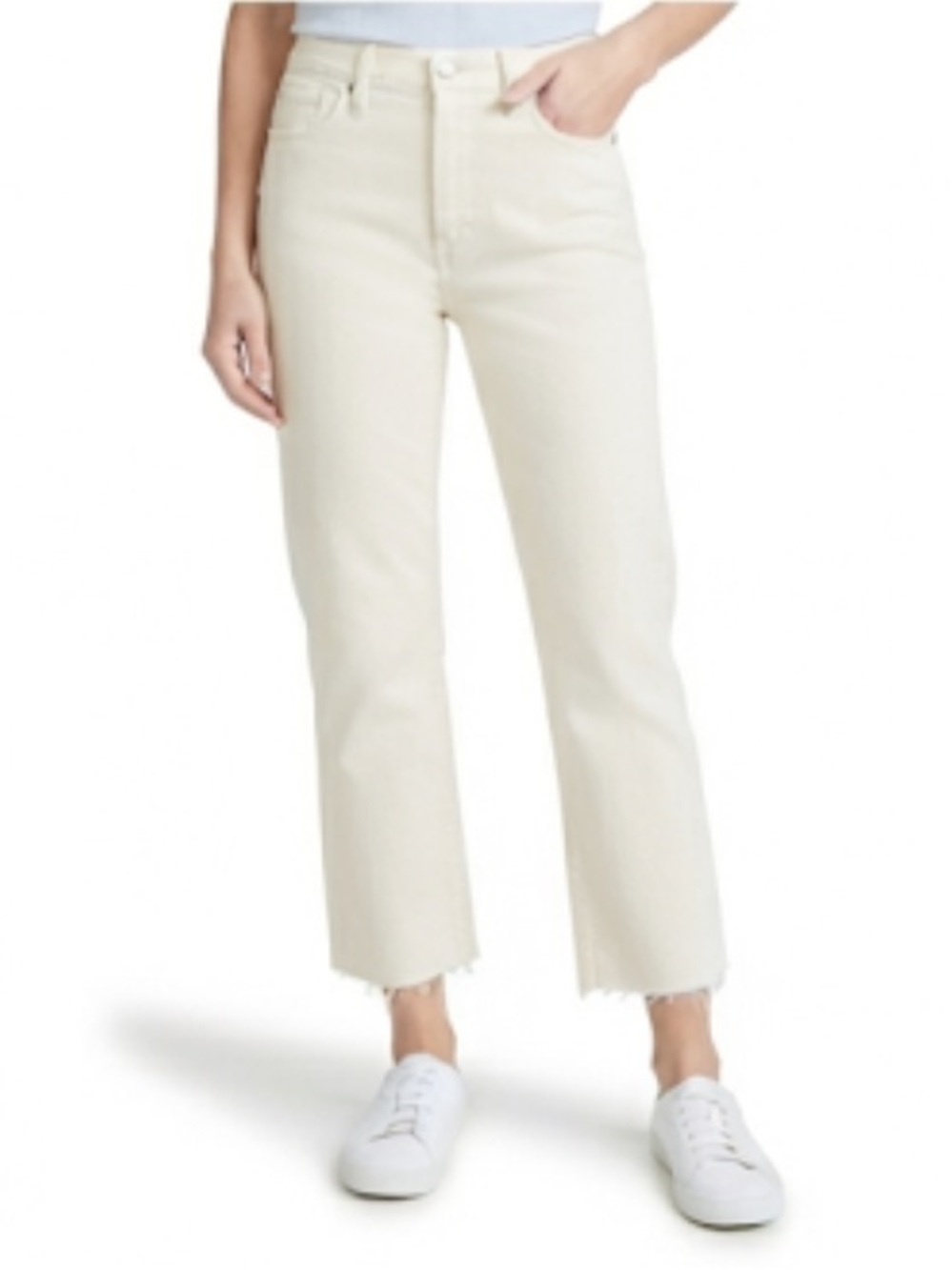 Frank & Eileen Monaghan Cream Straight Leg Raw Hem Jeans Size 24 NWOT